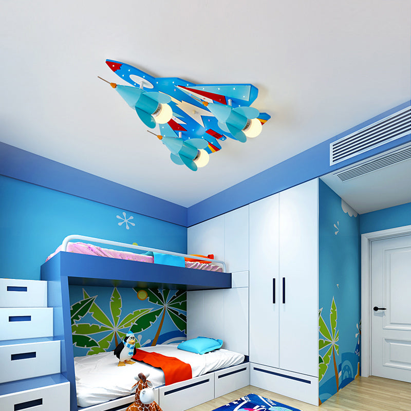 Fighter Airplane Flush Ceiling Light Creative Metal Ceiling Lamp in Blue for Kid Bedroom Clearhalo 'Ceiling Lights' 'Close To Ceiling Lights' 'Close to ceiling' 'Flush mount' Lighting' 191265