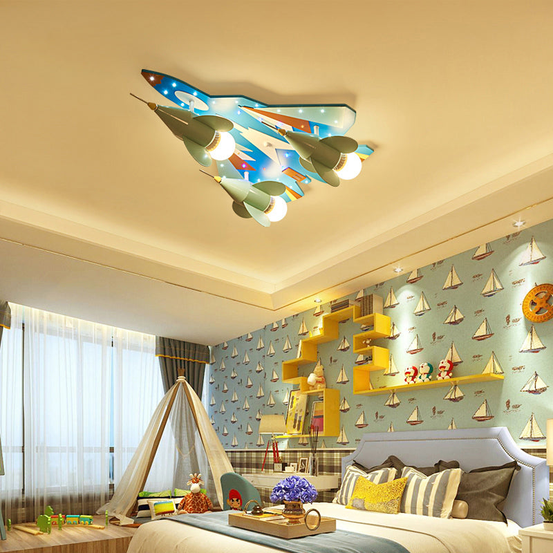 Fighter Airplane Flush Ceiling Light Creative Metal Ceiling Lamp in Blue for Kid Bedroom Clearhalo 'Ceiling Lights' 'Close To Ceiling Lights' 'Close to ceiling' 'Flush mount' Lighting' 191266