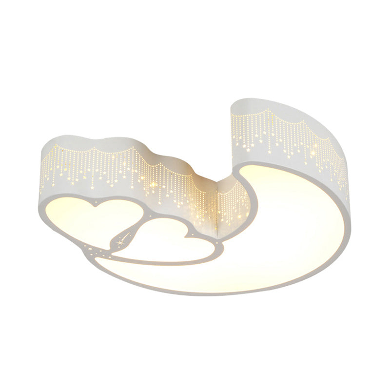 Contemporary Heart & Crescent Flush Ceiling Light Acrylic Metal LED Ceiling Lamp in White for Kid Bedroom Clearhalo 'Ceiling Lights' 'Close To Ceiling Lights' 'Close to ceiling' 'Flush mount' Lighting' 191283