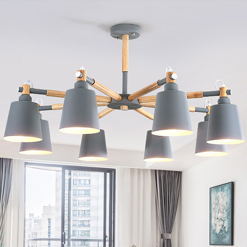 Tapered Shade Living Hanging Lamp Metal 8 Bulbs Modern Pendant Lighting Grey Clearhalo 'Ceiling Lights' 'Chandeliers' Lighting' options 191285_4c961db2-e869-458d-84a6-28e3416c8ecf