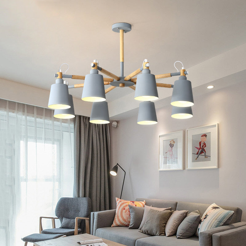 Tapered Shade Living Hanging Lamp Metal 8 Bulbs Modern Pendant Lighting Clearhalo 'Ceiling Lights' 'Chandeliers' Lighting' options 191286