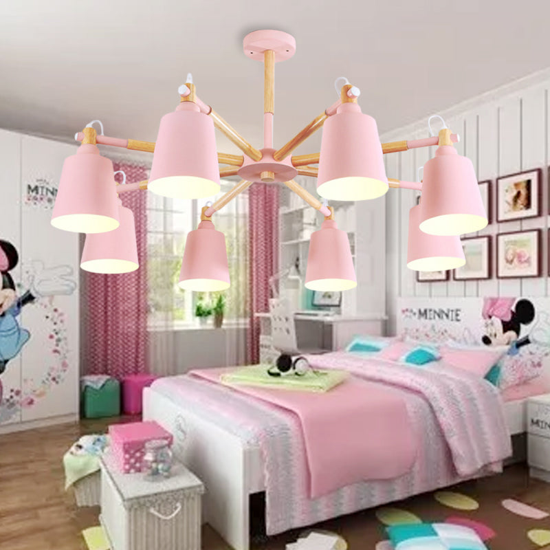 Tapered Shade Living Hanging Lamp Metal 8 Bulbs Modern Pendant Lighting Pink Clearhalo 'Ceiling Lights' 'Chandeliers' Lighting' options 191290_9bc1e8cf-ff3b-4f9c-abe8-4d7286fa7284