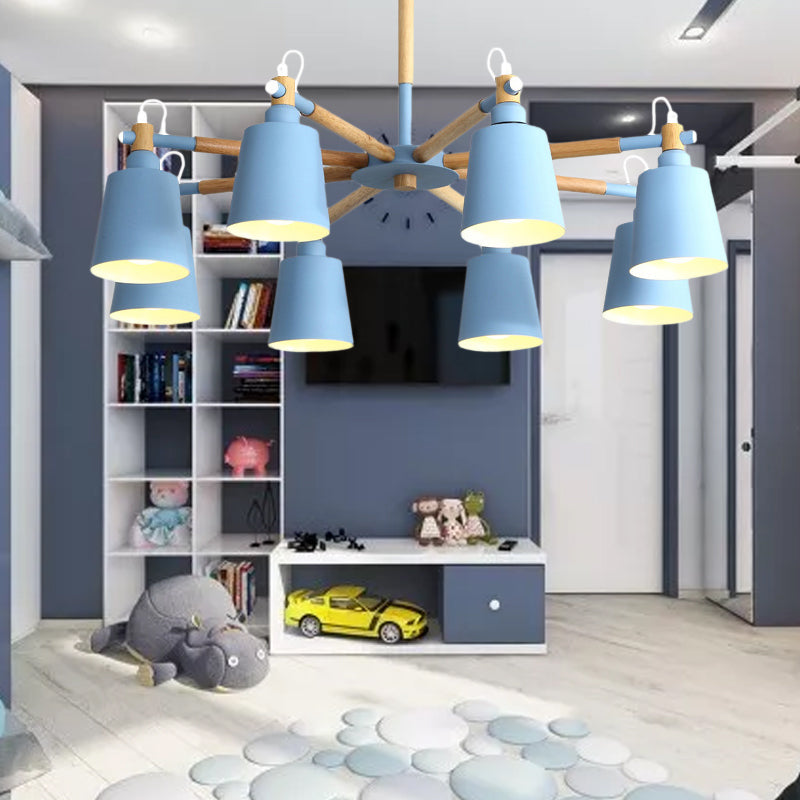 Tapered Shade Living Hanging Lamp Metal 8 Bulbs Modern Pendant Lighting Blue Clearhalo 'Ceiling Lights' 'Chandeliers' Lighting' options 191293_86cdb0b8-68f3-4d53-a3e5-8fc73a5b51bd