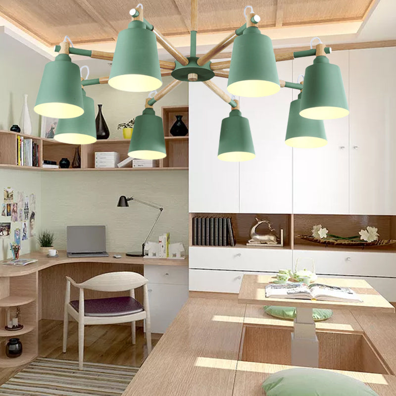 Tapered Shade Living Hanging Lamp Metal 8 Bulbs Modern Pendant Lighting Green Clearhalo 'Ceiling Lights' 'Chandeliers' Lighting' options 191296_35b6c287-ce67-49ff-83e3-ed48c6522cd1