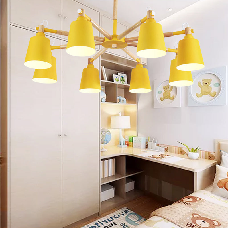 Tapered Shade Living Hanging Lamp Metal 8 Bulbs Modern Pendant Lighting Yellow Clearhalo 'Ceiling Lights' 'Chandeliers' Lighting' options 191299_6711ffb4-26b3-47df-bda1-ecc000f2fde6