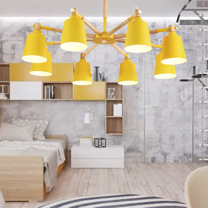 Tapered Shade Living Hanging Lamp Metal 8 Bulbs Modern Pendant Lighting Clearhalo 'Ceiling Lights' 'Chandeliers' Lighting' options 191300