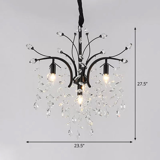 Branching Beveled Crystal Pendant Light Kit Modernism 4 Bulbs Black Finish Candle Chandelier Lamp Clearhalo 'Ceiling Lights' 'Chandeliers' 'Modern Chandeliers' 'Modern' Lighting' 1913174