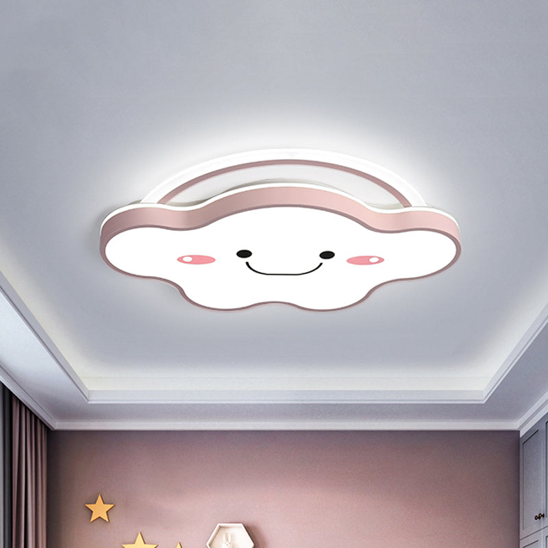 Acrylic Cloud Flush Mount Ceiling Lamp Cartoon Gold/Blue/Pink LED Flush Light Fixture in White Light, 19.5"/25.5" Wide Pink Clearhalo 'Ceiling Lights' 'Close To Ceiling Lights' 'Close to ceiling' 'Flush mount' Lighting' 1913198