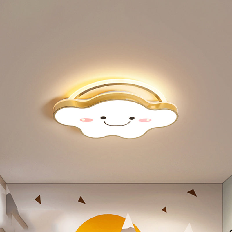 Acrylic Cloud Flush Mount Ceiling Lamp Cartoon Gold/Blue/Pink LED Flush Light Fixture in White Light, 19.5"/25.5" Wide Gold Clearhalo 'Ceiling Lights' 'Close To Ceiling Lights' 'Close to ceiling' 'Flush mount' Lighting' 1913208