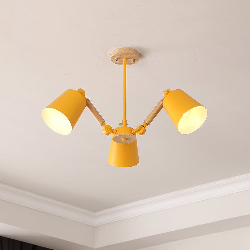 Bedroom Chandelier for Girls, Macaron Wood Ceiling Light with Bucket Shade and Adjustable Arm Clearhalo 'Ceiling Lights' 'Chandeliers' Lighting' options 1913225