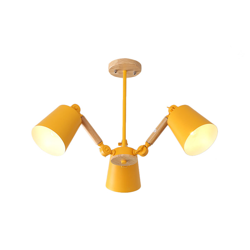 Bedroom Chandelier for Girls, Macaron Wood Ceiling Light with Bucket Shade and Adjustable Arm Clearhalo 'Ceiling Lights' 'Chandeliers' Lighting' options 1913226