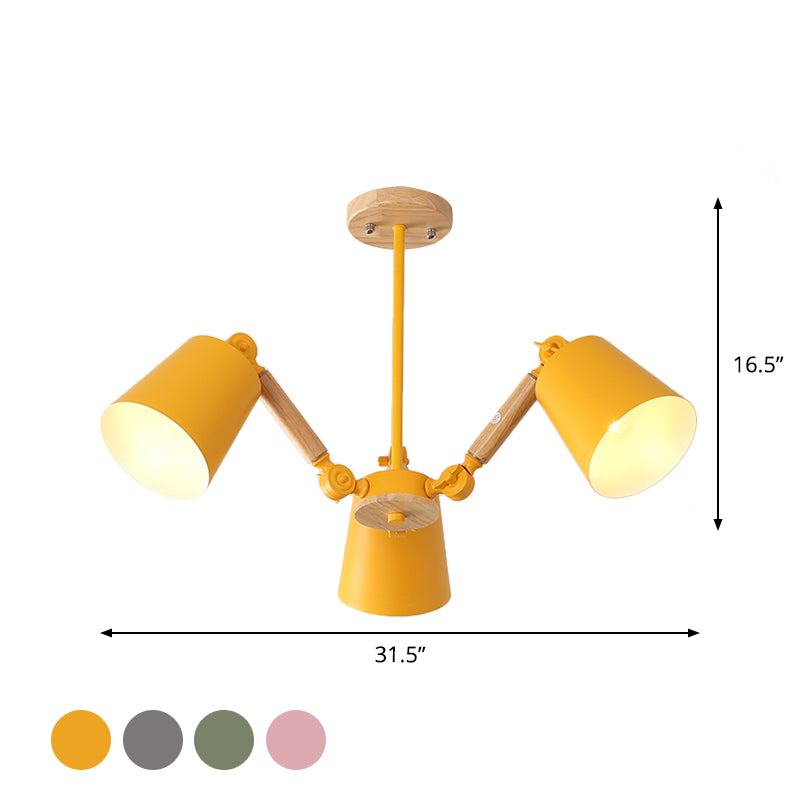 Bedroom Chandelier for Girls, Macaron Wood Ceiling Light with Bucket Shade and Adjustable Arm Clearhalo 'Ceiling Lights' 'Chandeliers' Lighting' options 1913228