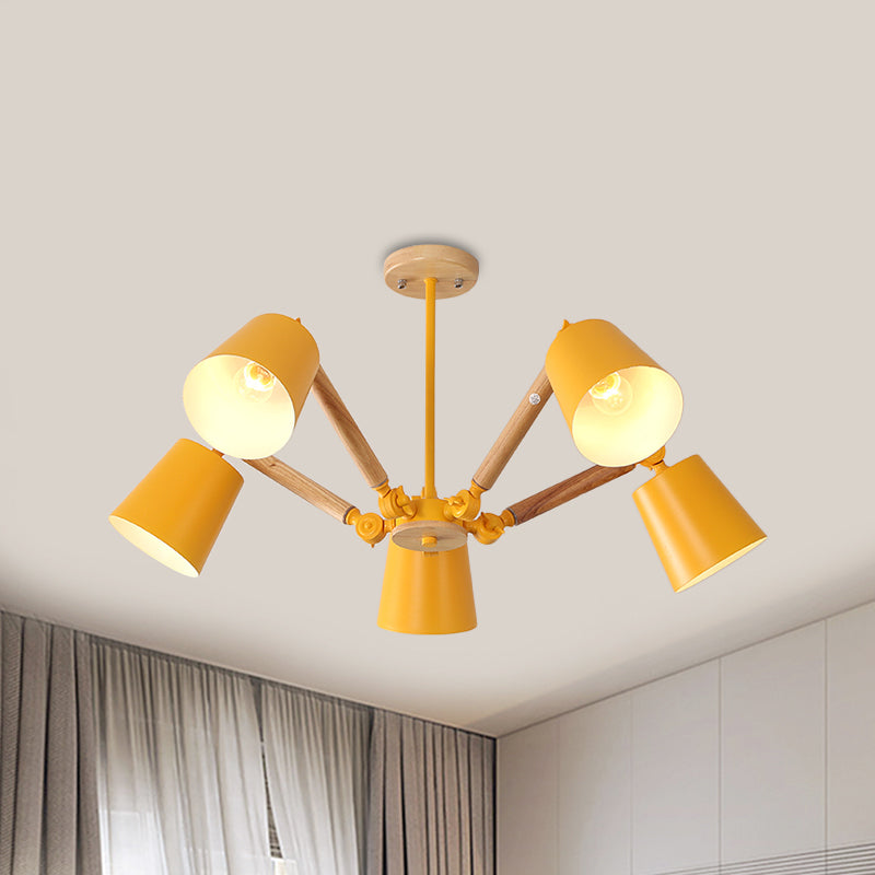 Bedroom Chandelier for Girls, Macaron Wood Ceiling Light with Bucket Shade and Adjustable Arm Clearhalo 'Ceiling Lights' 'Chandeliers' Lighting' options 1913230