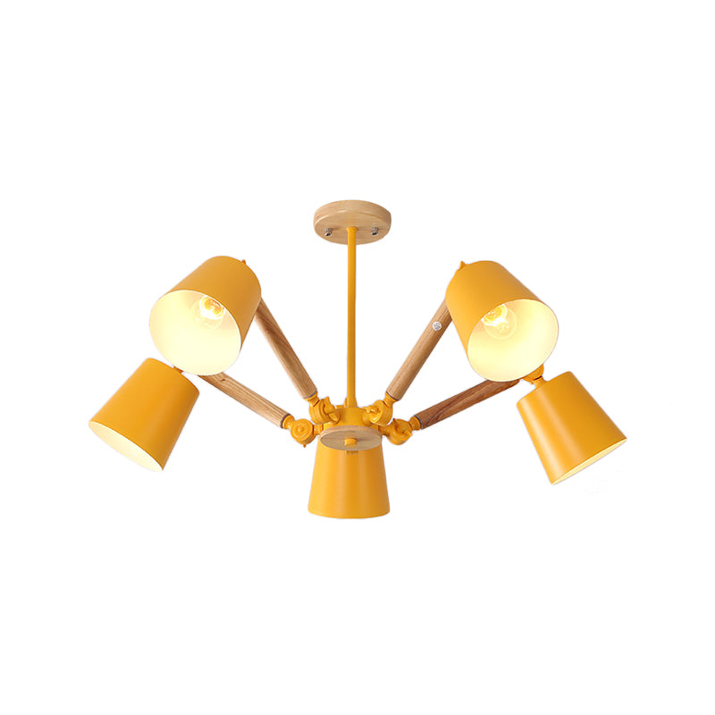 Bedroom Chandelier for Girls, Macaron Wood Ceiling Light with Bucket Shade and Adjustable Arm Clearhalo 'Ceiling Lights' 'Chandeliers' Lighting' options 1913231