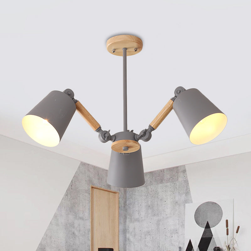 Bedroom Chandelier for Girls, Macaron Wood Ceiling Light with Bucket Shade and Adjustable Arm 3 Grey Clearhalo 'Ceiling Lights' 'Chandeliers' Lighting' options 1913234_355a1f1a-693f-4a26-8086-36768dc71bde