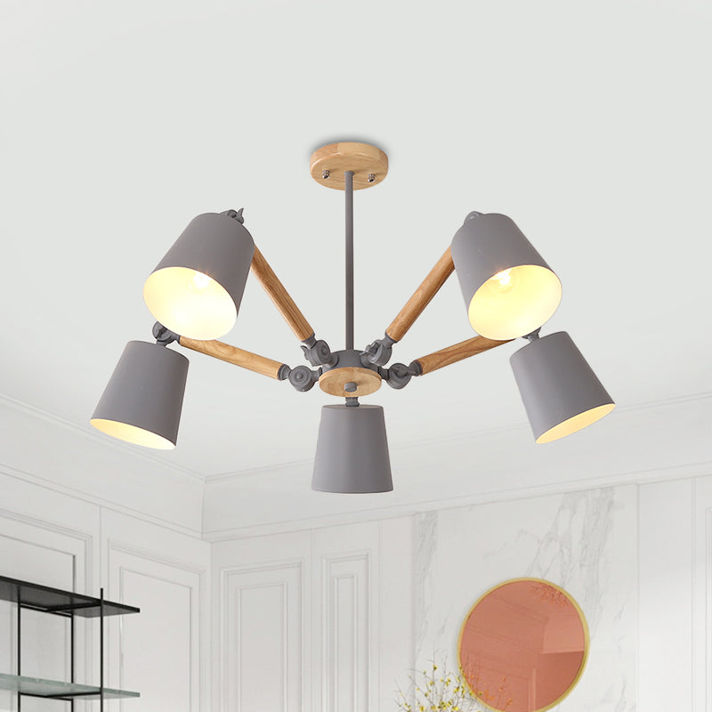 Bedroom Chandelier for Girls, Macaron Wood Ceiling Light with Bucket Shade and Adjustable Arm Clearhalo 'Ceiling Lights' 'Chandeliers' Lighting' options 1913239