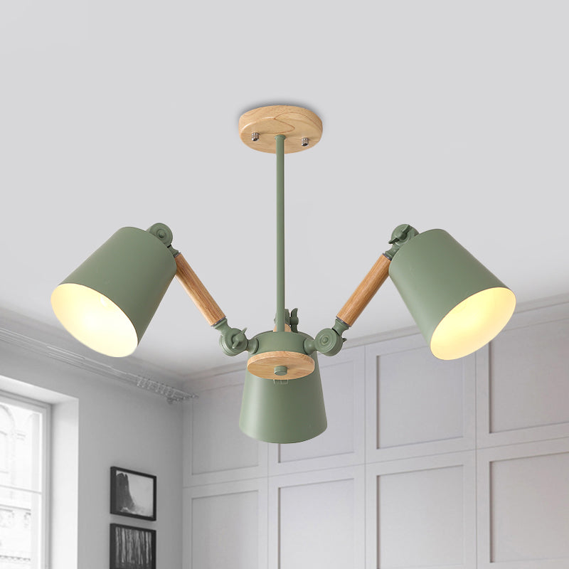 Bedroom Chandelier for Girls, Macaron Wood Ceiling Light with Bucket Shade and Adjustable Arm 3 Green Clearhalo 'Ceiling Lights' 'Chandeliers' Lighting' options 1913242_8fc5d6e8-52a7-45d8-ae59-1d54554d43c7
