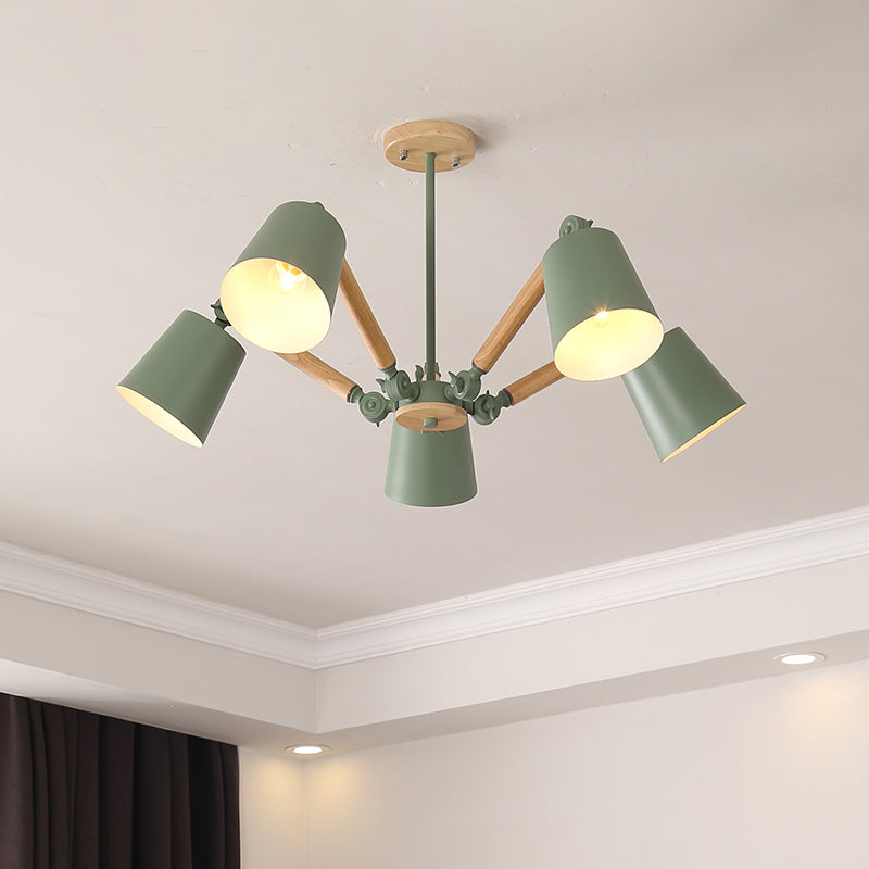 Bedroom Chandelier for Girls, Macaron Wood Ceiling Light with Bucket Shade and Adjustable Arm Clearhalo 'Ceiling Lights' 'Chandeliers' Lighting' options 1913247
