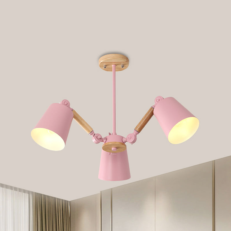 Bedroom Chandelier for Girls, Macaron Wood Ceiling Light with Bucket Shade and Adjustable Arm Clearhalo 'Ceiling Lights' 'Chandeliers' Lighting' options 1913251