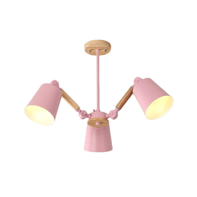 Bedroom Chandelier for Girls, Macaron Wood Ceiling Light with Bucket Shade and Adjustable Arm Clearhalo 'Ceiling Lights' 'Chandeliers' Lighting' options 1913252