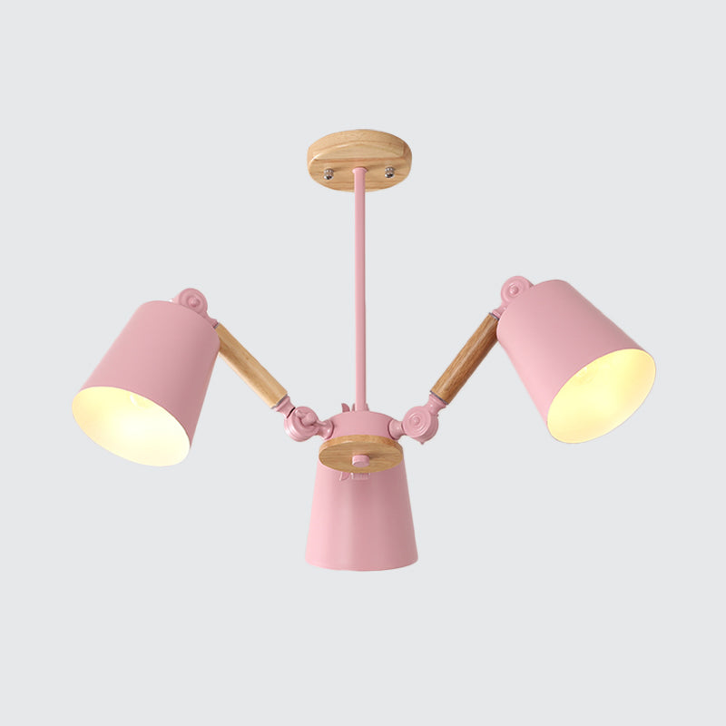 Bedroom Chandelier for Girls, Macaron Wood Ceiling Light with Bucket Shade and Adjustable Arm Clearhalo 'Ceiling Lights' 'Chandeliers' Lighting' options 1913253