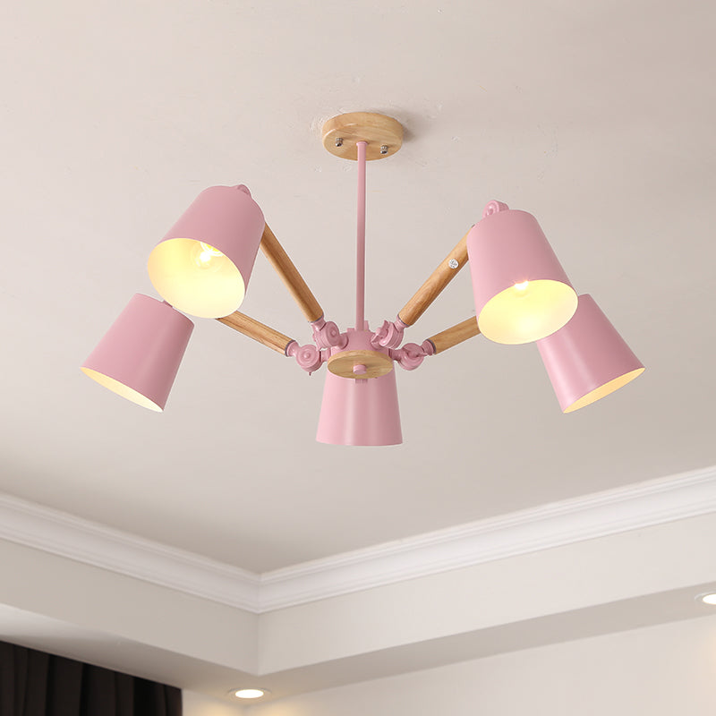 Bedroom Chandelier for Girls, Macaron Wood Ceiling Light with Bucket Shade and Adjustable Arm Clearhalo 'Ceiling Lights' 'Chandeliers' Lighting' options 1913255