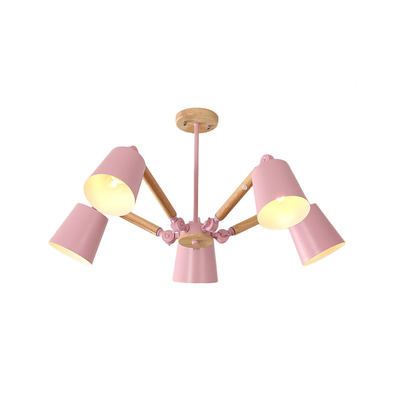 Bedroom Chandelier for Girls, Macaron Wood Ceiling Light with Bucket Shade and Adjustable Arm Clearhalo 'Ceiling Lights' 'Chandeliers' Lighting' options 1913256