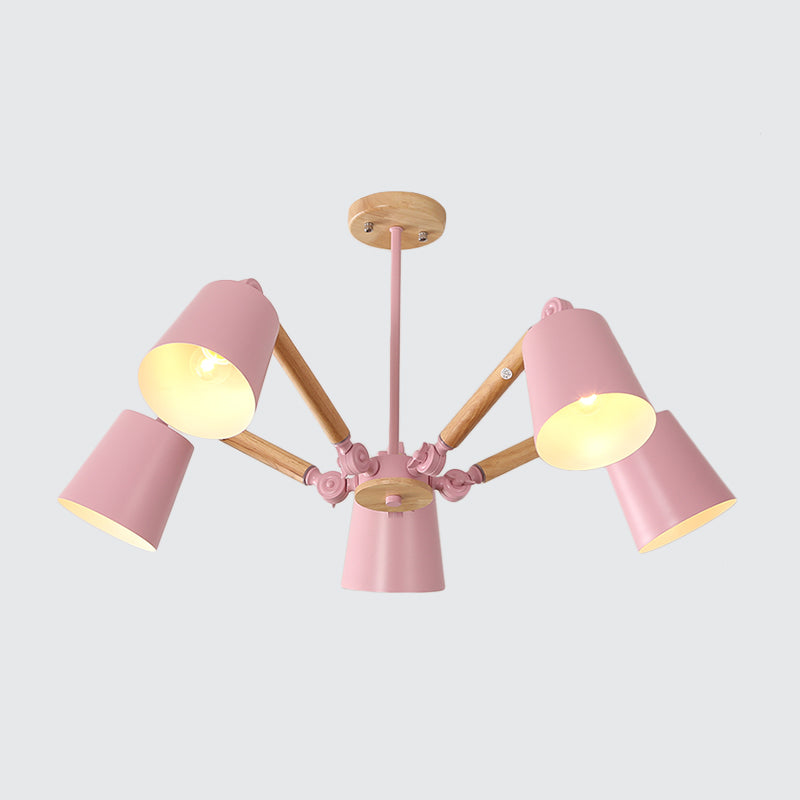 Bedroom Chandelier for Girls, Macaron Wood Ceiling Light with Bucket Shade and Adjustable Arm Clearhalo 'Ceiling Lights' 'Chandeliers' Lighting' options 1913257