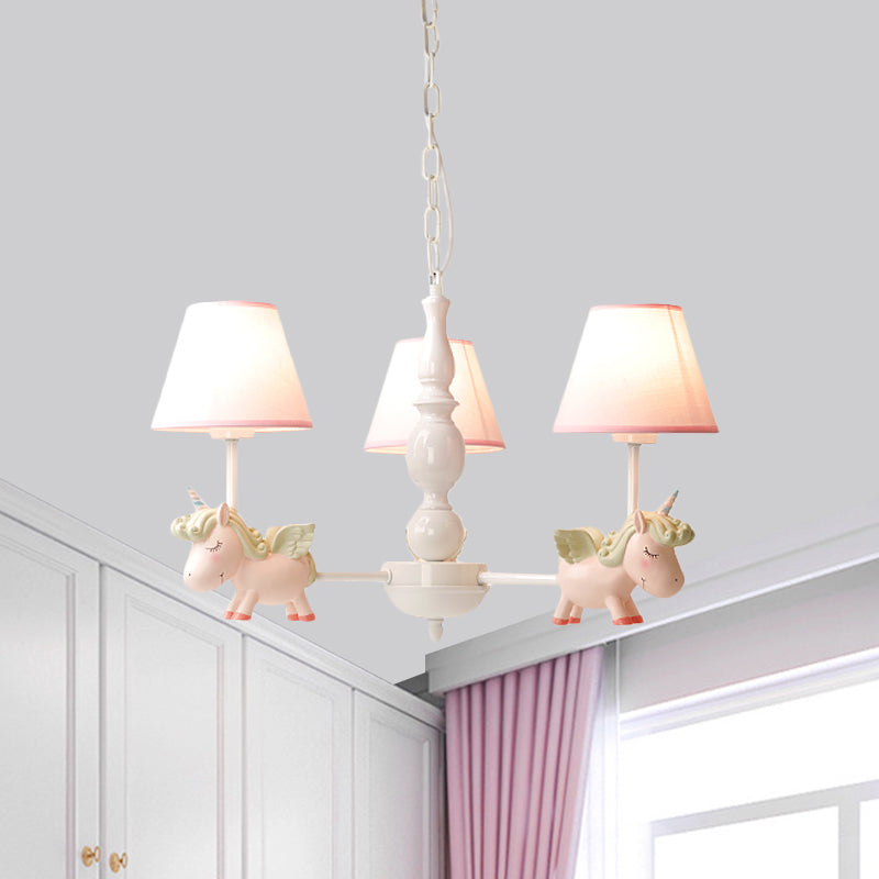 Nursery Room Chandelier, Cartoon Pendant Light Fixture with Pink Bucket Fabric Shade and Unicorn Clearhalo 'Ceiling Lights' 'Chandeliers' Lighting' options 1913334