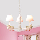 Nursery Room Chandelier, Cartoon Pendant Light Fixture with Pink Bucket Fabric Shade and Unicorn Clearhalo 'Ceiling Lights' 'Chandeliers' Lighting' options 1913335