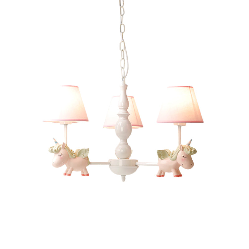 Nursery Room Chandelier, Cartoon Pendant Light Fixture with Pink Bucket Fabric Shade and Unicorn Clearhalo 'Ceiling Lights' 'Chandeliers' Lighting' options 1913336