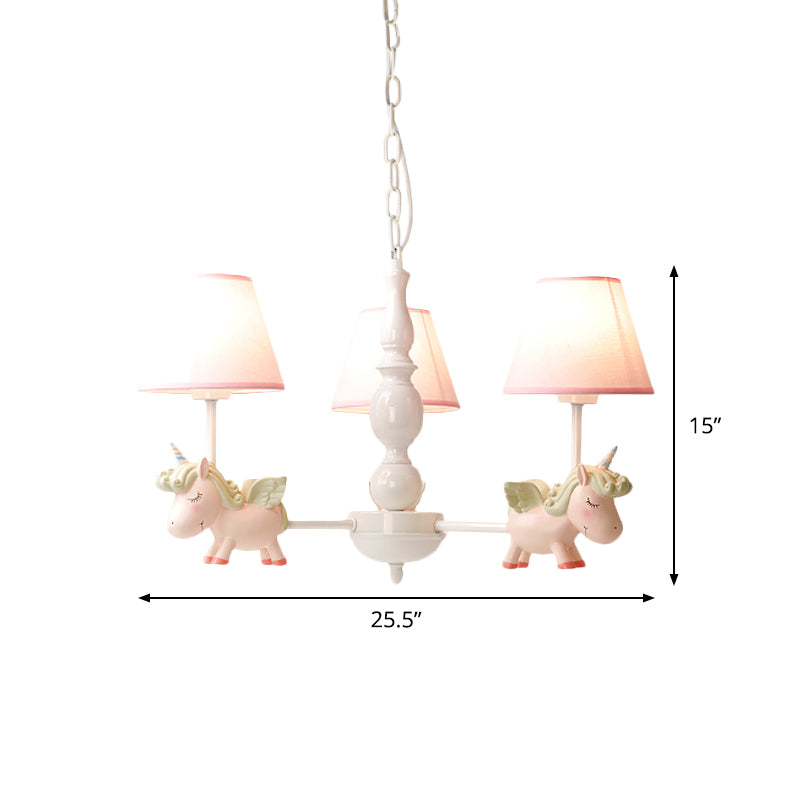 Nursery Room Chandelier, Cartoon Pendant Light Fixture with Pink Bucket Fabric Shade and Unicorn Clearhalo 'Ceiling Lights' 'Chandeliers' Lighting' options 1913337