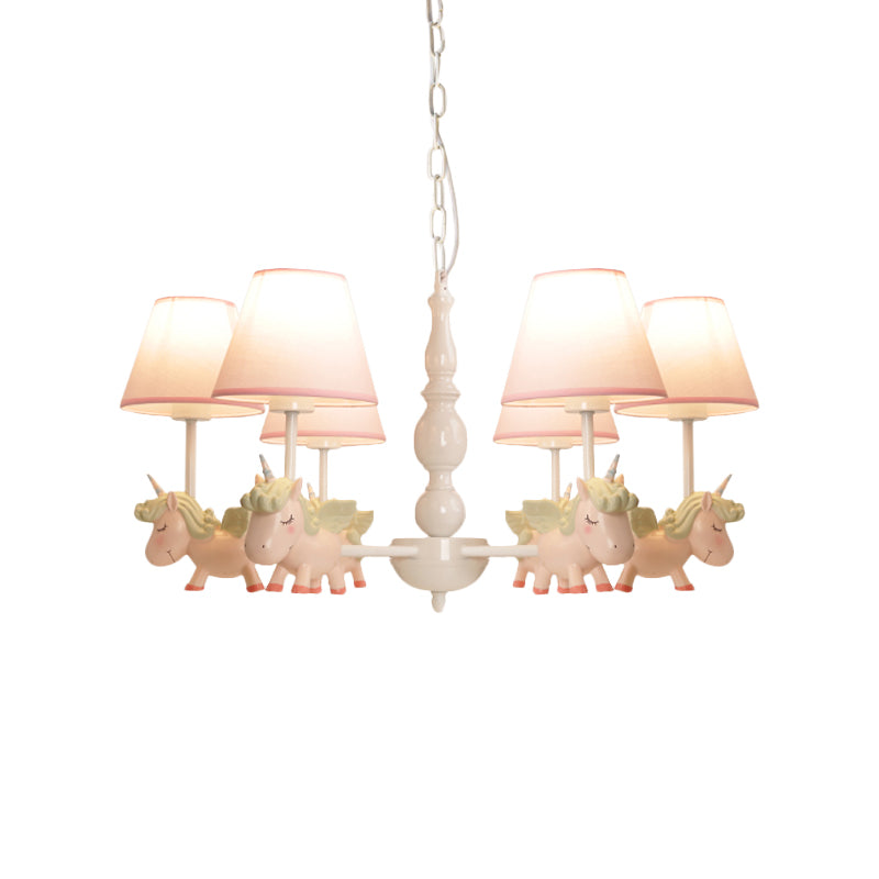 Nursery Room Chandelier, Cartoon Pendant Light Fixture with Pink Bucket Fabric Shade and Unicorn Clearhalo 'Ceiling Lights' 'Chandeliers' Lighting' options 1913346