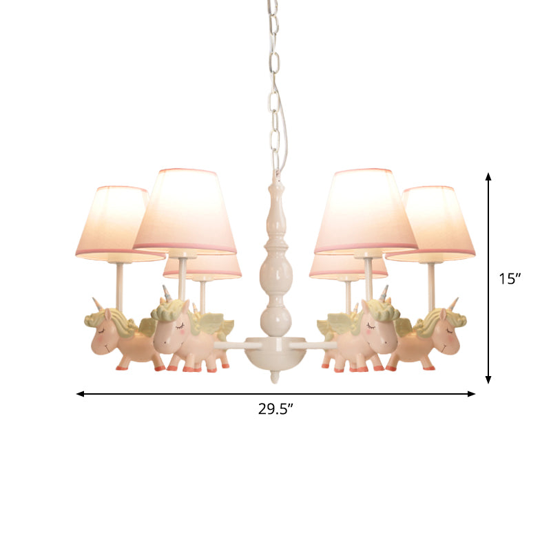 Nursery Room Chandelier, Cartoon Pendant Light Fixture with Pink Bucket Fabric Shade and Unicorn Clearhalo 'Ceiling Lights' 'Chandeliers' Lighting' options 1913347
