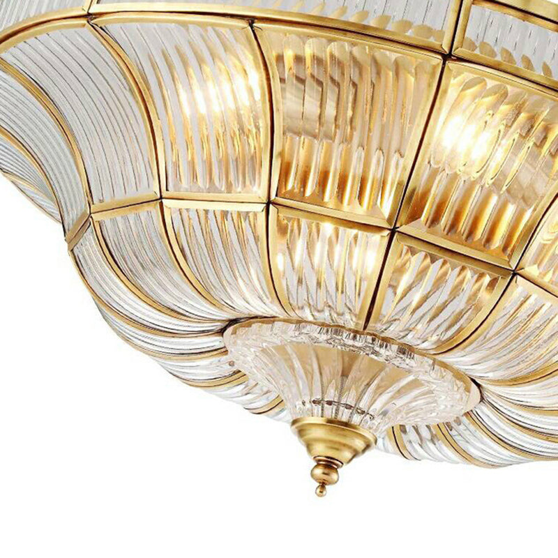 Simplistic Dome Flushmount Lighting 3/6 Heads Clear Ribbed Glass Ceiling Flush Mount in Brass for Living Room, 15"/21" Wide Clearhalo 'Ceiling Lights' 'Close To Ceiling Lights' 'Close to ceiling' 'Flush mount' Lighting' 1913372