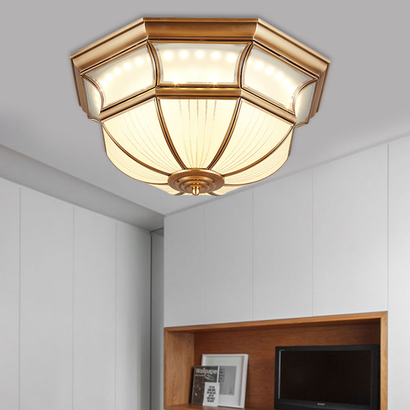 14"/18" W Colonial Bowl Flush Mount Ceiling Light LED Opal Blown Glass Close to Ceiling Lamp in Brass Brass Clearhalo 'Ceiling Lights' 'Close To Ceiling Lights' 'Close to ceiling' 'Flush mount' Lighting' 1913373