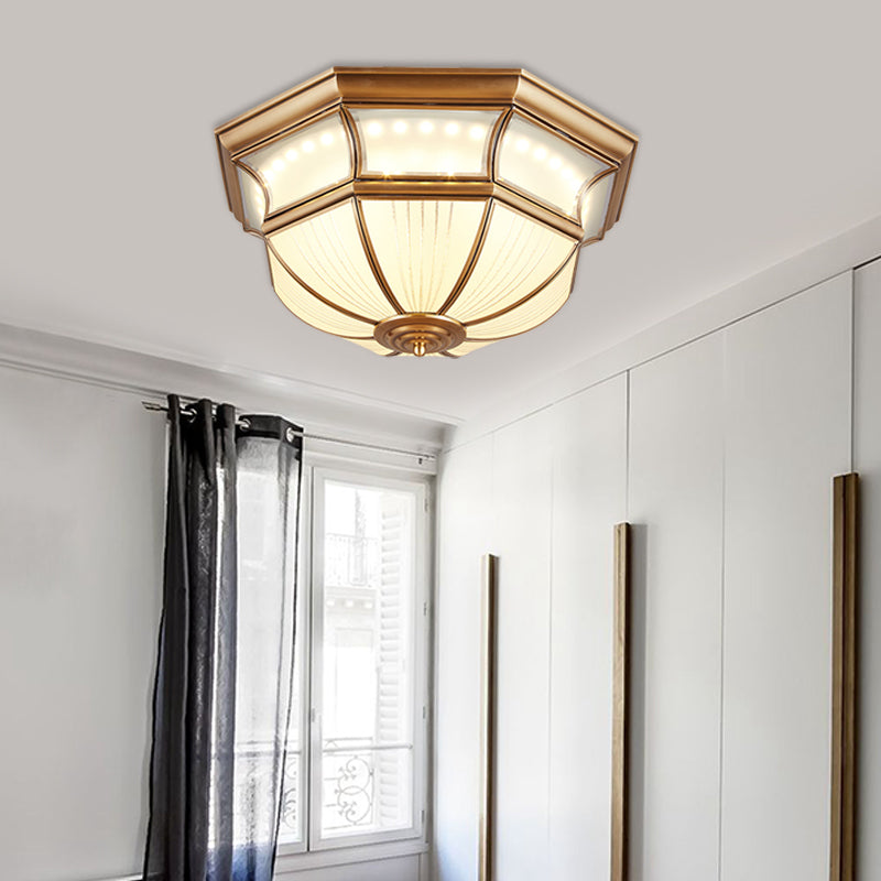 14"/18" W Colonial Bowl Flush Mount Ceiling Light LED Opal Blown Glass Close to Ceiling Lamp in Brass Clearhalo 'Ceiling Lights' 'Close To Ceiling Lights' 'Close to ceiling' 'Flush mount' Lighting' 1913375