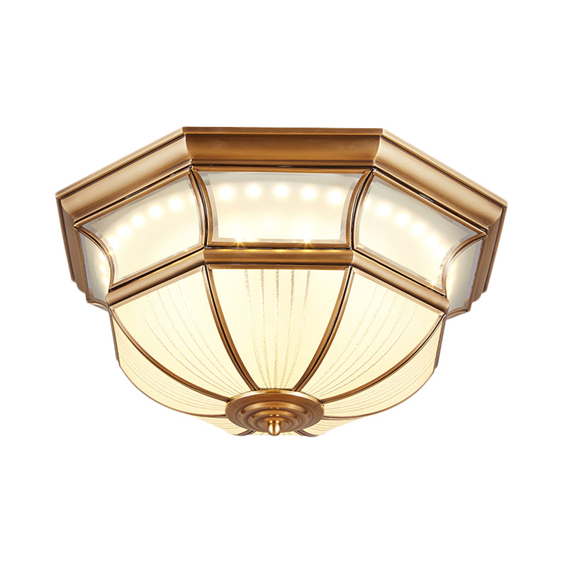 14"/18" W Colonial Bowl Flush Mount Ceiling Light LED Opal Blown Glass Close to Ceiling Lamp in Brass Clearhalo 'Ceiling Lights' 'Close To Ceiling Lights' 'Close to ceiling' 'Flush mount' Lighting' 1913376