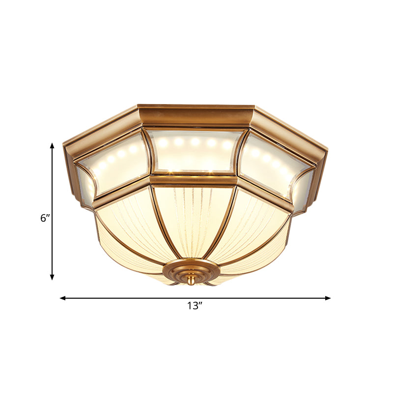 14"/18" W Colonial Bowl Flush Mount Ceiling Light LED Opal Blown Glass Close to Ceiling Lamp in Brass Clearhalo 'Ceiling Lights' 'Close To Ceiling Lights' 'Close to ceiling' 'Flush mount' Lighting' 1913377