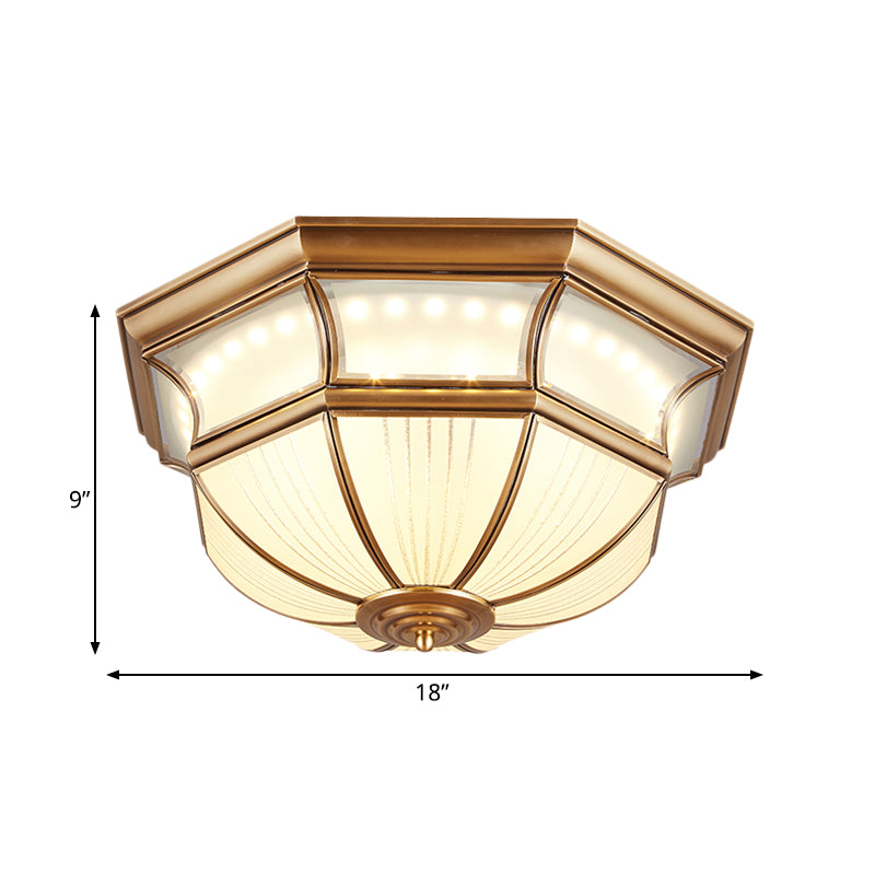 14"/18" W Colonial Bowl Flush Mount Ceiling Light LED Opal Blown Glass Close to Ceiling Lamp in Brass Clearhalo 'Ceiling Lights' 'Close To Ceiling Lights' 'Close to ceiling' 'Flush mount' Lighting' 1913378