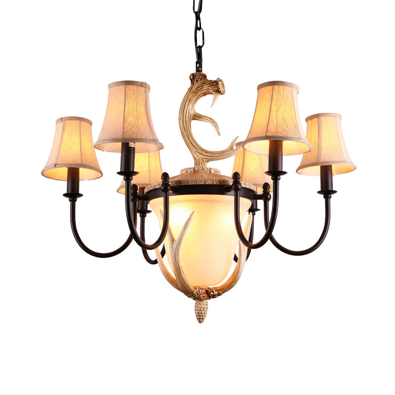 Metal Curved Armed Chandelier Lamp Traditional 9/11 Bulbs Restaurant Hanging Ceiling Light in Black with Flared Fabric Shade Clearhalo 'Ceiling Lights' 'Chandeliers' Lighting' options 1913388