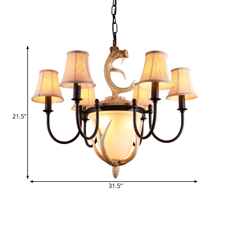 Metal Curved Armed Chandelier Lamp Traditional 9/11 Bulbs Restaurant Hanging Ceiling Light in Black with Flared Fabric Shade Clearhalo 'Ceiling Lights' 'Chandeliers' Lighting' options 1913389