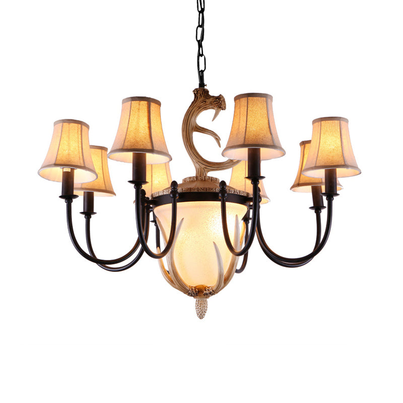 Metal Curved Armed Chandelier Lamp Traditional 9/11 Bulbs Restaurant Hanging Ceiling Light in Black with Flared Fabric Shade Clearhalo 'Ceiling Lights' 'Chandeliers' Lighting' options 1913390