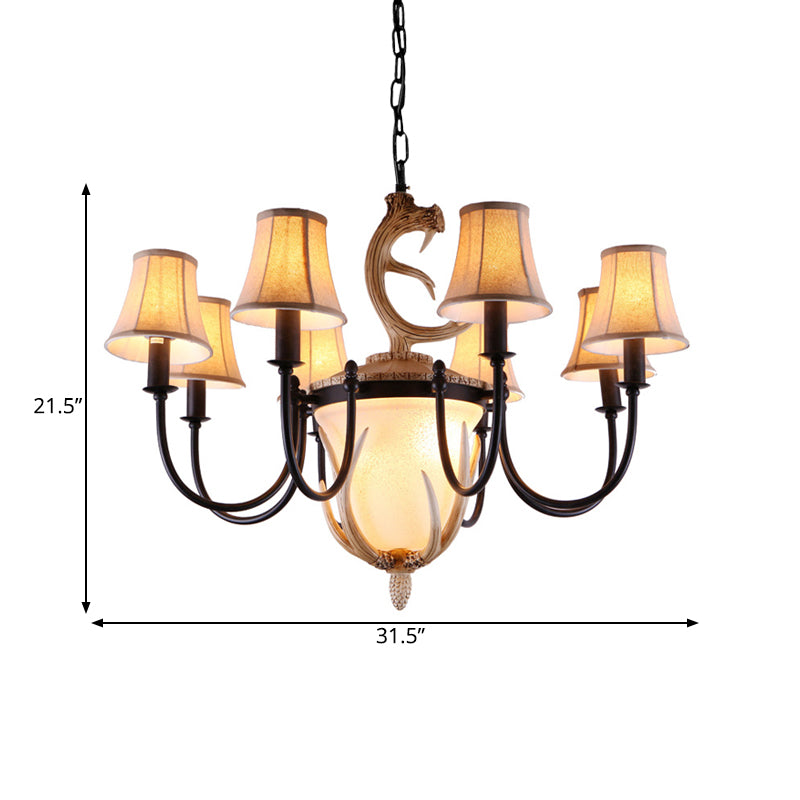 Metal Curved Armed Chandelier Lamp Traditional 9/11 Bulbs Restaurant Hanging Ceiling Light in Black with Flared Fabric Shade Clearhalo 'Ceiling Lights' 'Chandeliers' Lighting' options 1913391