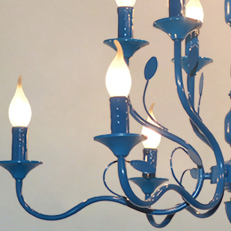 Metal Candle Shape Pendant Chandelier Vintage 10/12/16 Lights Restaurant Hanging Ceiling Lamp in Blue Clearhalo 'Ceiling Lights' 'Chandeliers' Lighting' options 1913399