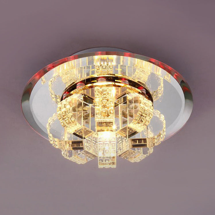 Clear Crystal Block Flush Mount Ceiling Light Round Flushmount Ceiling Fixture Clearhalo 'Ceiling Lights' 'Close To Ceiling Lights' 'Close to ceiling' 'Flush mount' Lighting' 1913476