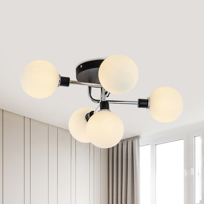 Glass Globe Shade Ceiling Light Contemporary Style Semi Flush Mount Light for Villa Dining Room 5 White Clearhalo 'Ceiling Lights' 'Close To Ceiling Lights' 'Close to ceiling' 'Glass shade' 'Glass' 'Semi-flushmount' Lighting' 1913503