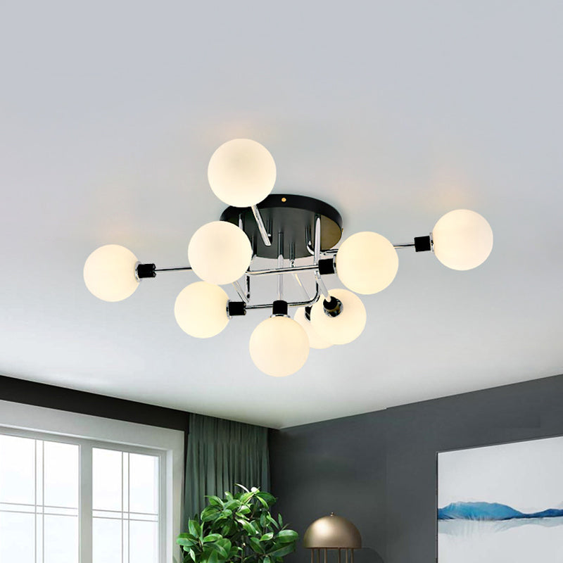 Glass Globe Shade Ceiling Light Contemporary Style Semi Flush Mount Light for Villa Dining Room 9 White Clearhalo 'Ceiling Lights' 'Close To Ceiling Lights' 'Close to ceiling' 'Glass shade' 'Glass' 'Semi-flushmount' Lighting' 1913507