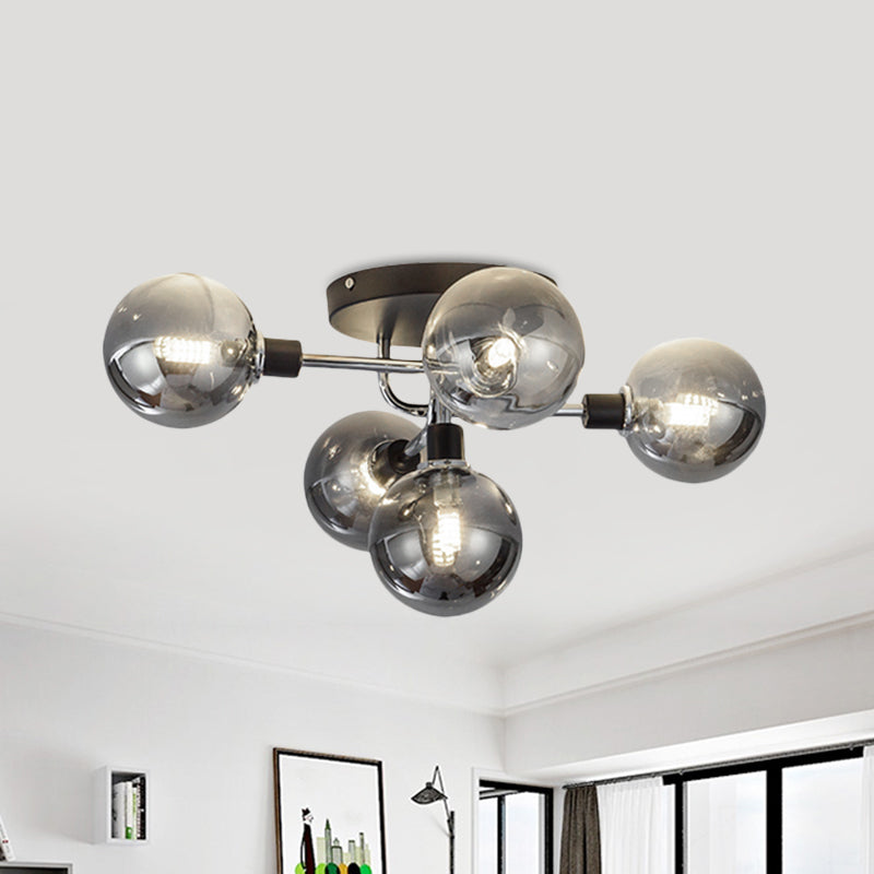Glass Globe Shade Ceiling Light Contemporary Style Semi Flush Mount Light for Villa Dining Room 5 Smoke Gray Clearhalo 'Ceiling Lights' 'Close To Ceiling Lights' 'Close to ceiling' 'Glass shade' 'Glass' 'Semi-flushmount' Lighting' 1913511