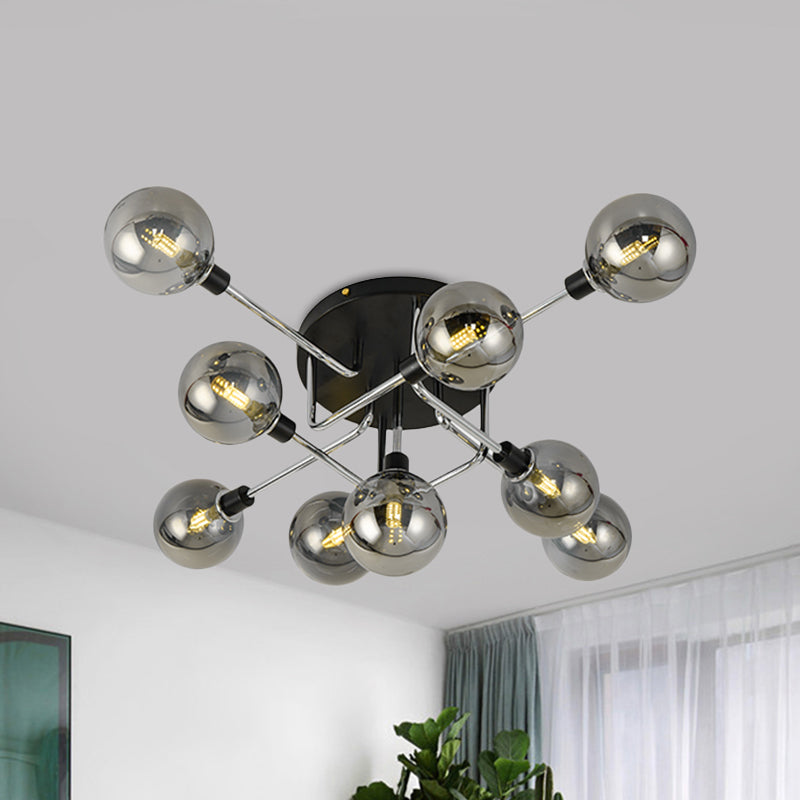 Glass Globe Shade Ceiling Light Contemporary Style Semi Flush Mount Light for Villa Dining Room 9 Smoke Gray Clearhalo 'Ceiling Lights' 'Close To Ceiling Lights' 'Close to ceiling' 'Glass shade' 'Glass' 'Semi-flushmount' Lighting' 1913514